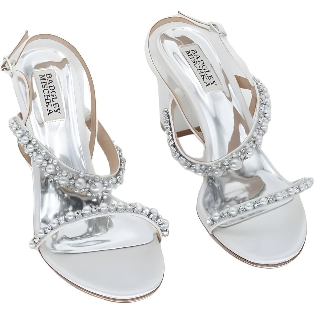 Badgley Mischka Silver Embellished Slingback Sandals
